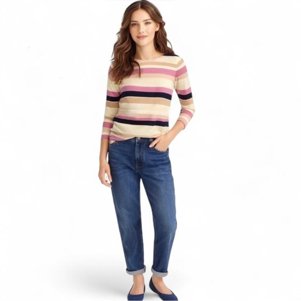 J.Crew Colorblock Top in Neutral Stripe size XS Back Zip Long Sleeve Cotton
